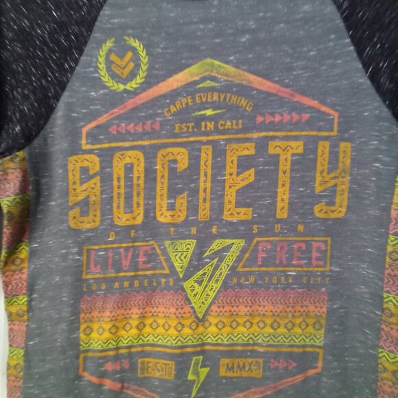 Society Shirt Women S 3/4 Sleeve Live Free Aztec Pattern Colorful - Picture 7 of 13